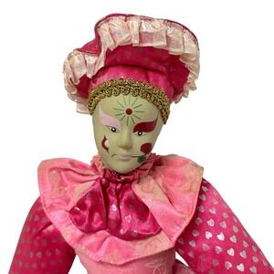 NWT Sugar‎ Loaf Classiques Doll Harlequin Jester Porcelain 17" Pink Glitter